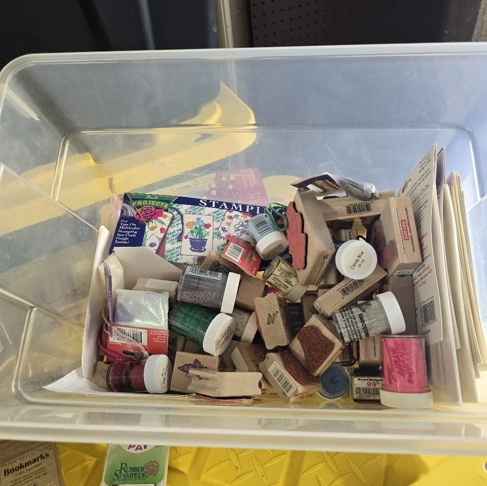 Tote Full Of Rubber Stamps And Misc Art Supplies
